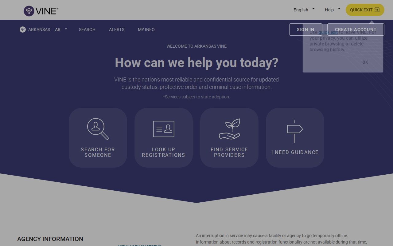 Arkansas VINE status service for Izard County arrest records