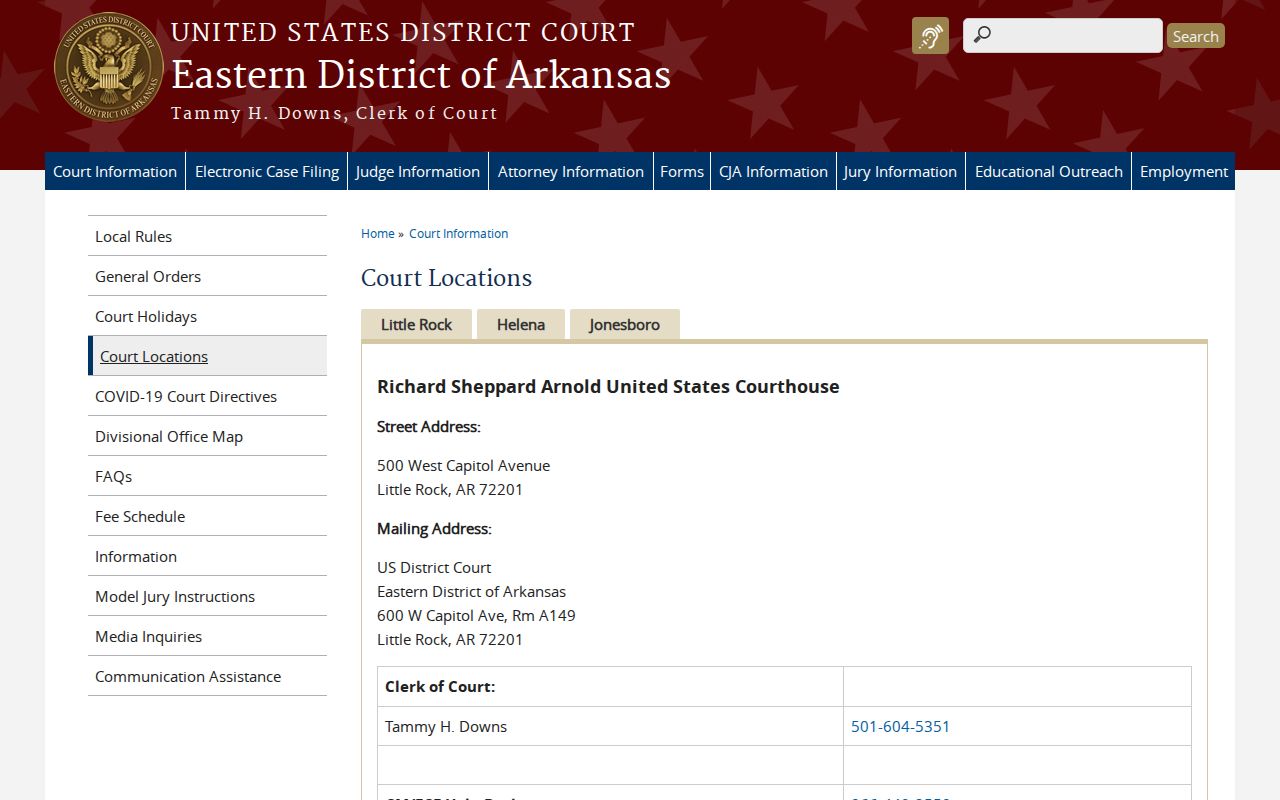 Federal court locations relevant to Izard County court case lookup