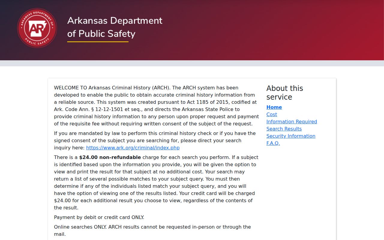 Izard County criminal history search through Arkansas ARCH