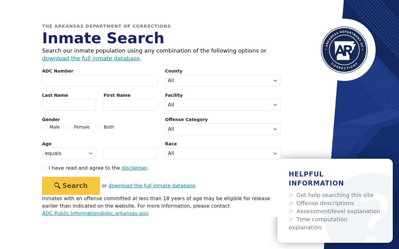 Arkansas DOC inmate search for Izard County criminal history